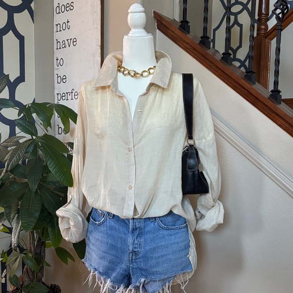cisono los angeles Tops - Cream Boho / Cowgirl Light Weight Button-Up Women's Top 🤩